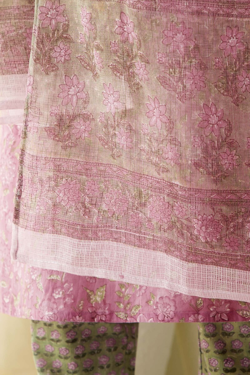 Pink Hand Block-Printed Kota Dupatta