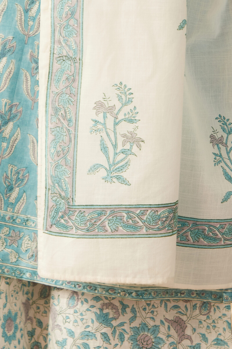 White Hand Block-Printed Cotton Slub Dupatta