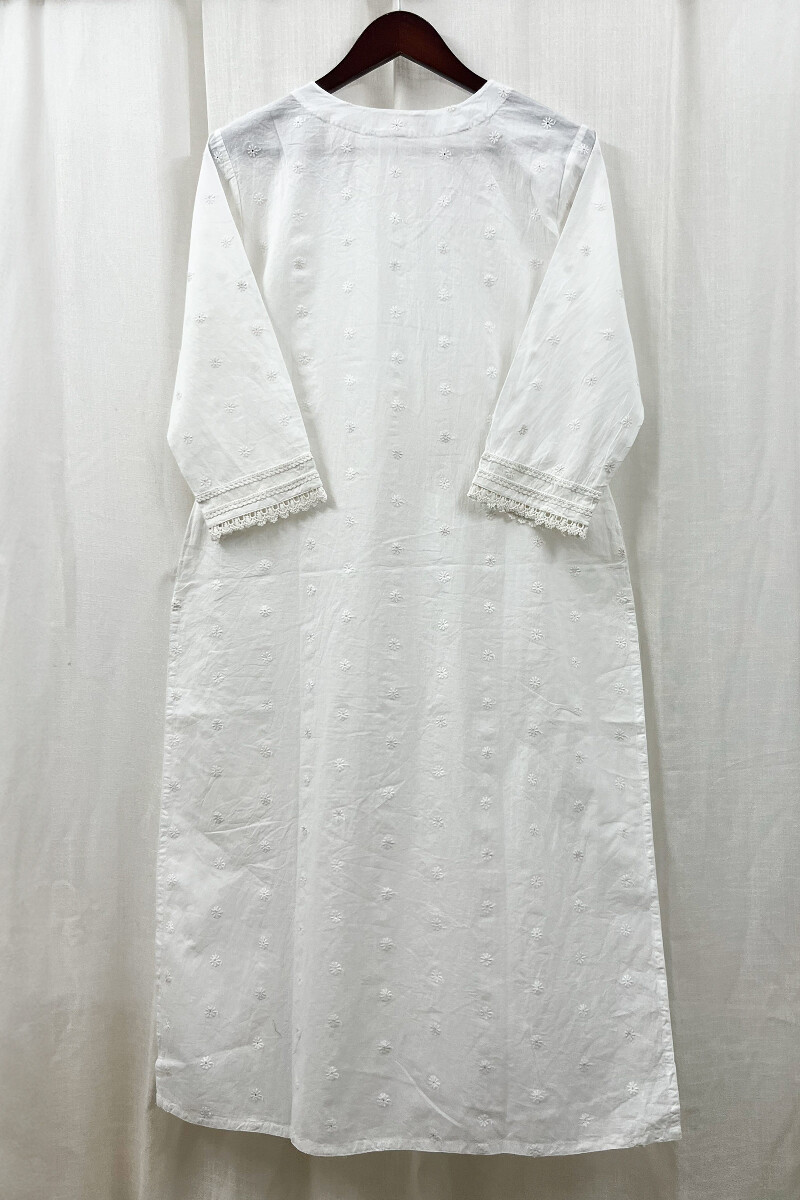 White Handcrafted Straight Cotton Kurta