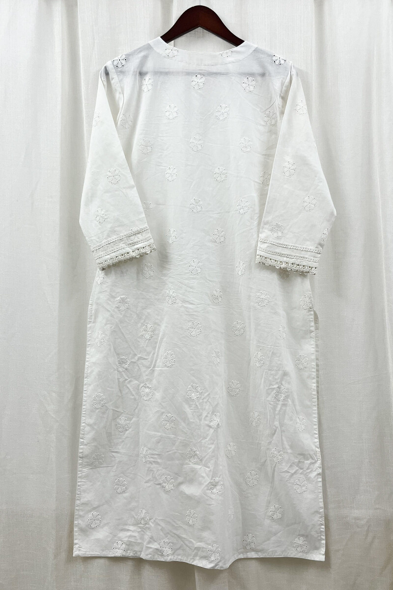White Handcrafted Straight Cotton Kurta