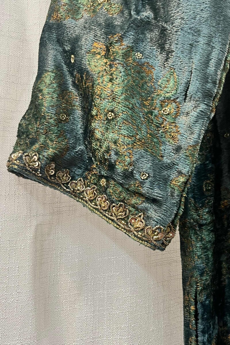 FG Specials: 1 of 1- Teal Handcrafted Straight Velvet Kurta