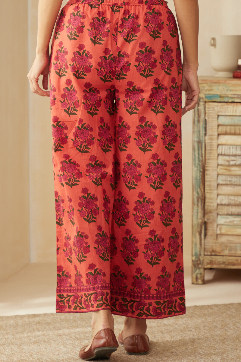 Orange Hand Printed Cotton Farsi