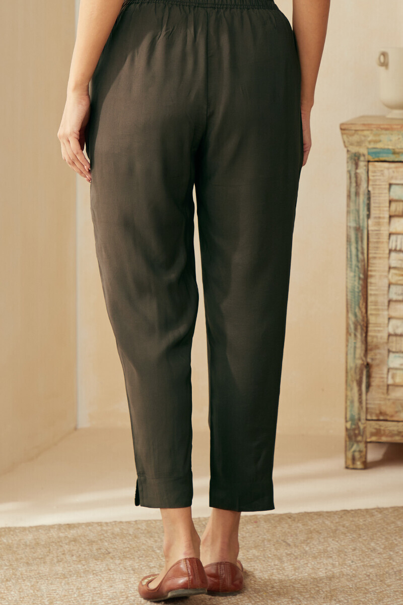 Olive Green Handcrafted Viscose Narrow Pants