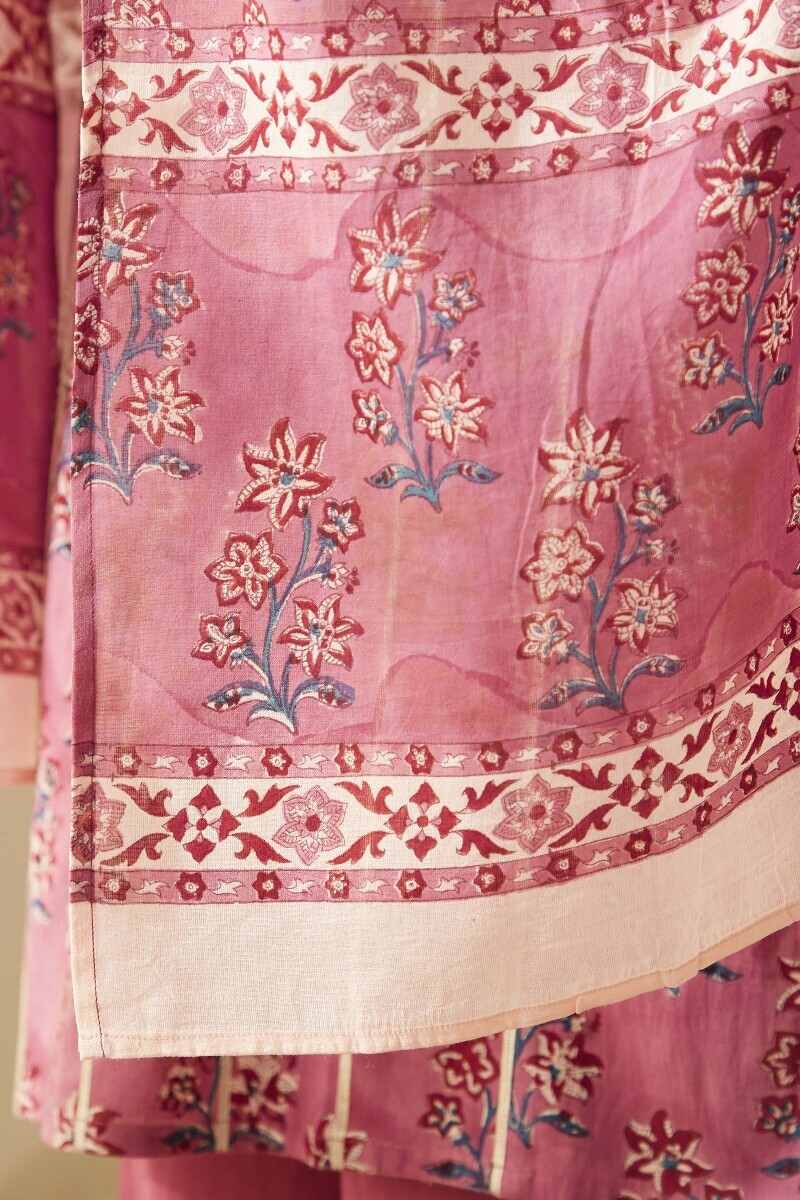 Purple Hand Block-Printed Cotton Mul Dupatta