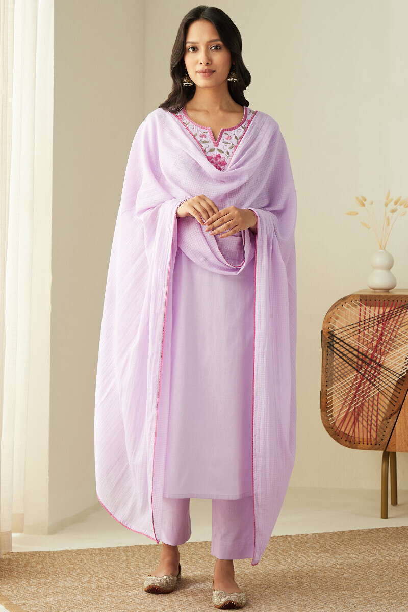 Purple Handcrafted Straight Cotton Flax Kurta