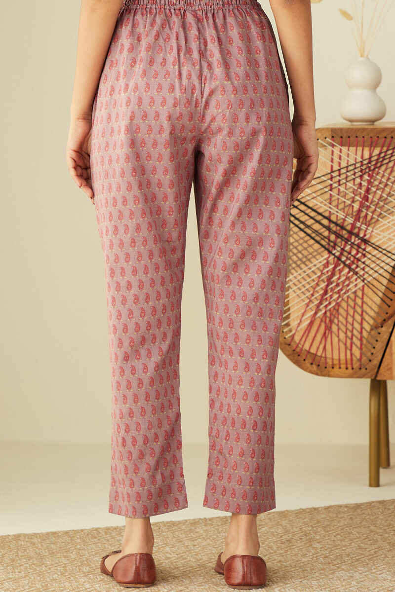 Mauve Hand Printed Cotton Narrow Pants