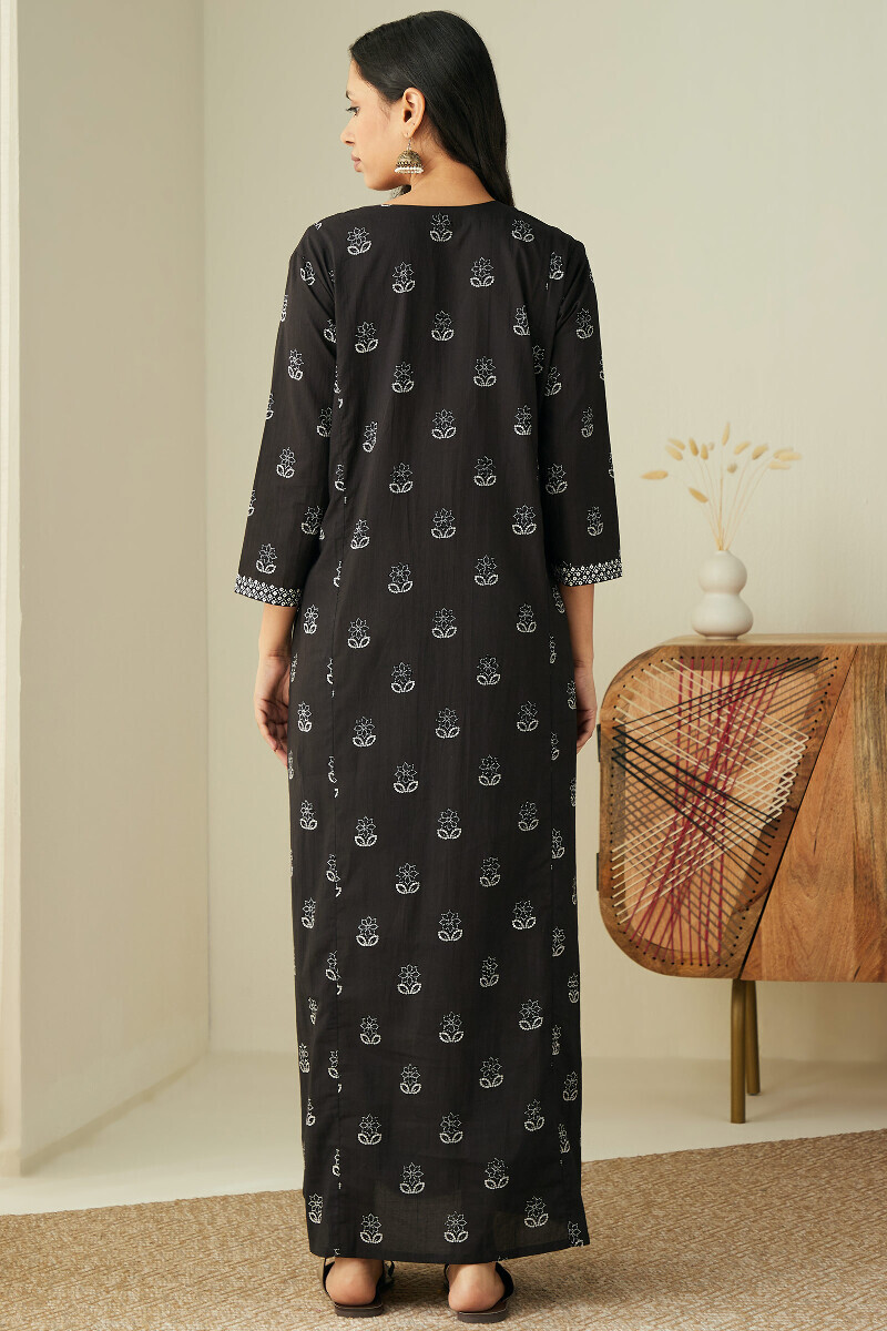 Black Hand Printed Cotton Kaftan