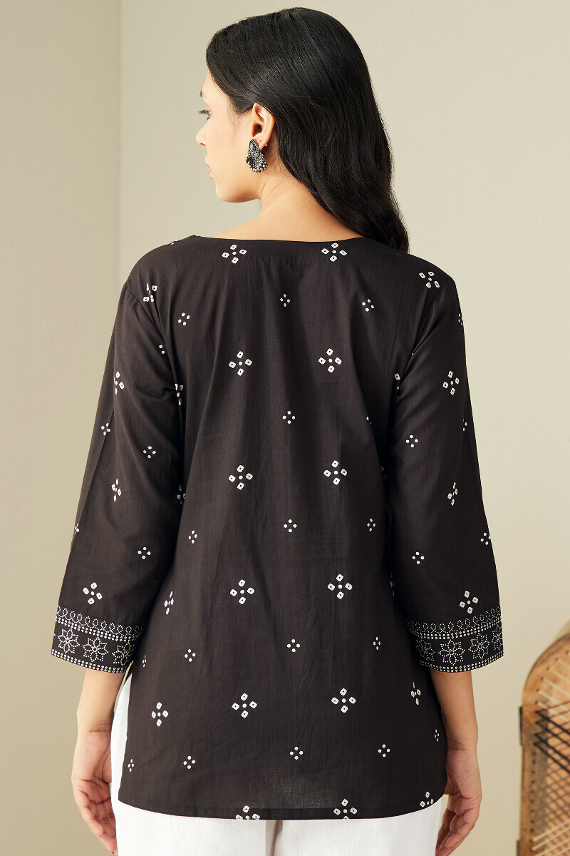 Black Hand Printed Cotton Top