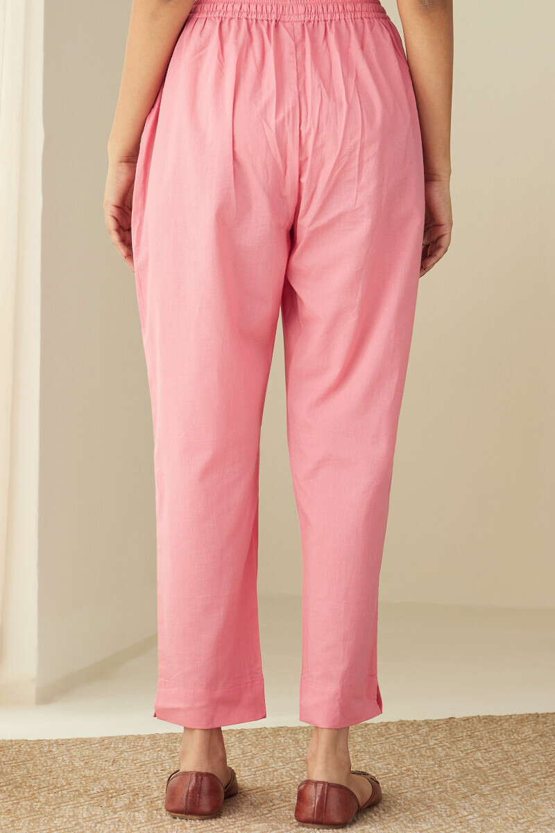 Pink Handcrafted Cotton Narrow Pants