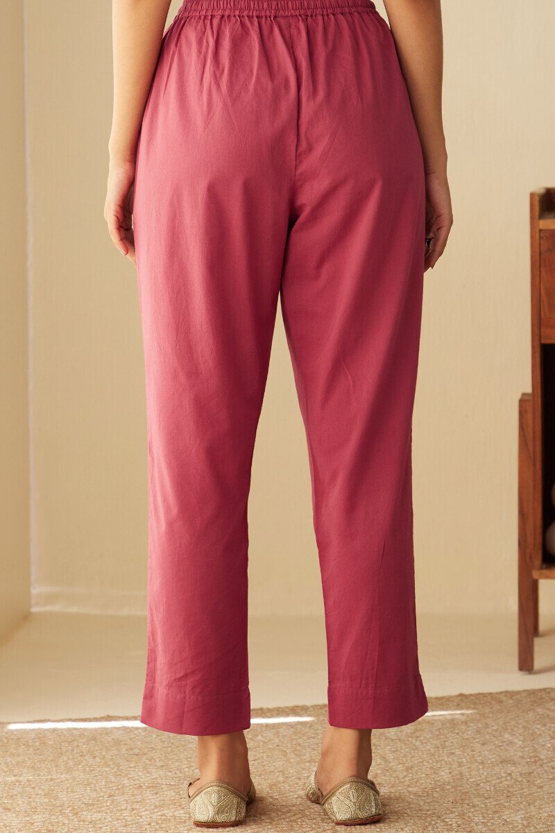 Pink Handcrafted Cotton Narrow Pants