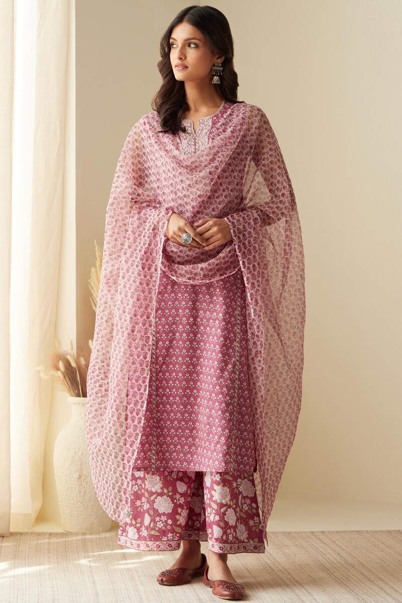 Pink Hand Printed Viscose Palazzo