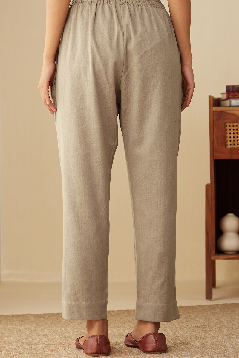 Grey Handcrafted Cotton Flax Narrow Pants