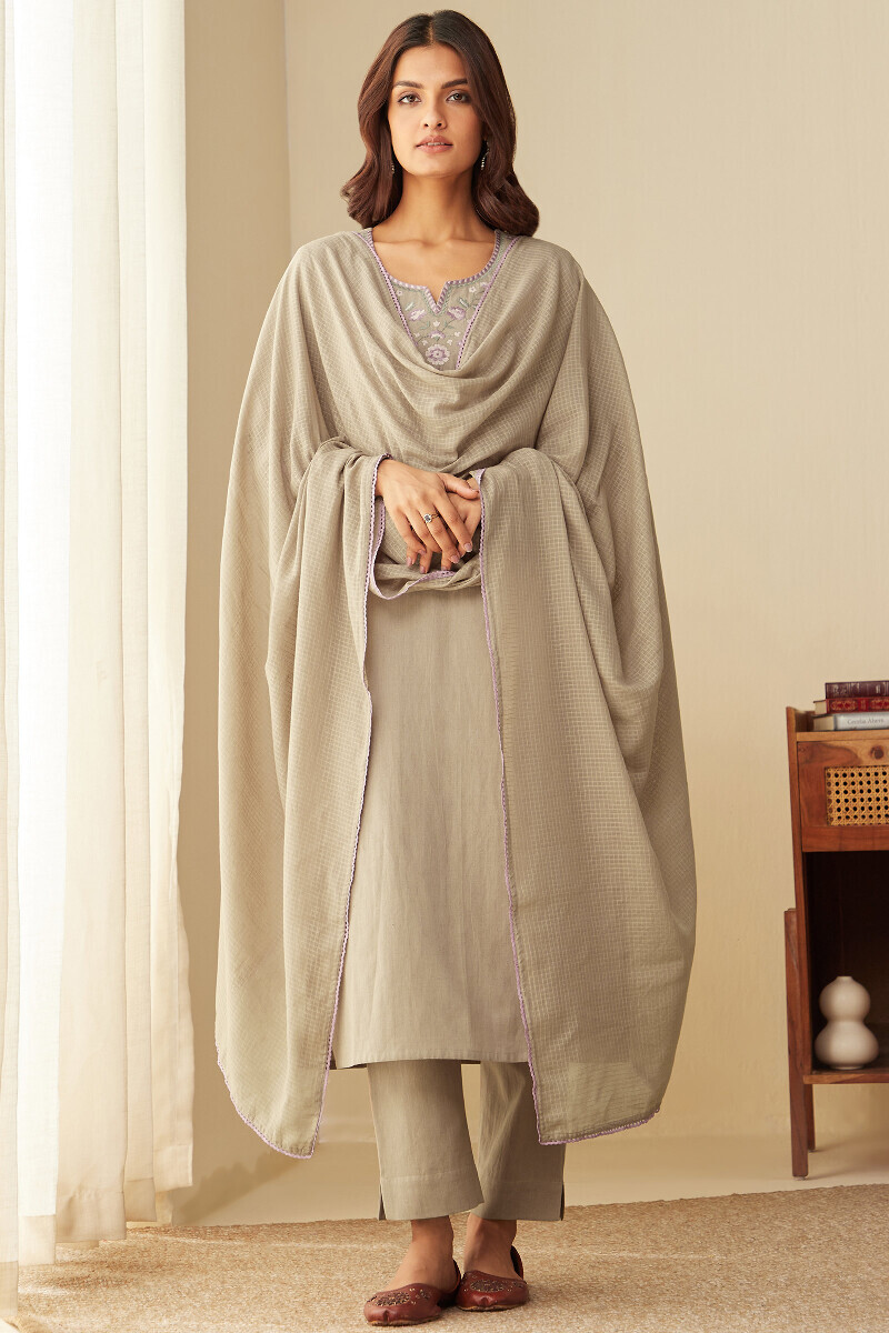 Grey Handcrafted Cotton Flax Narrow Pants