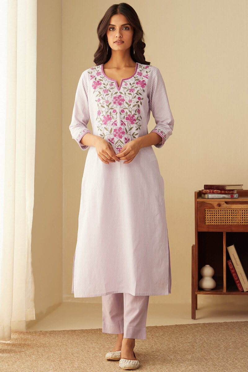 Purple Handcrafted Straight Cotton Kurta