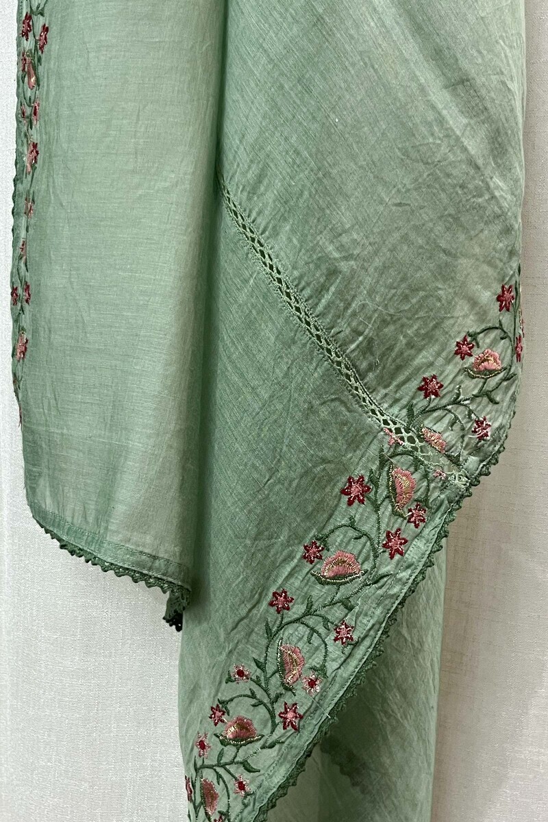 Green Handcrafted Cotton Silk Dupatta