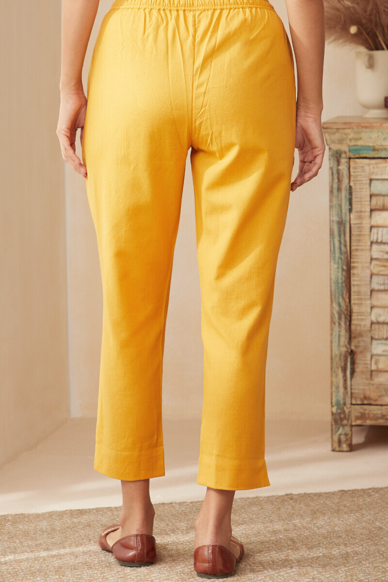 Mustard Handcrafted Cotton Flax Narrow Pants