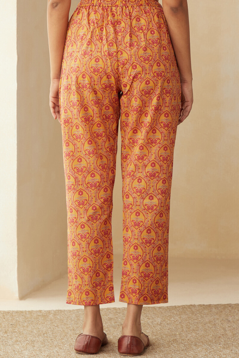 Mustard Hand Printed Cotton Narrow Pants