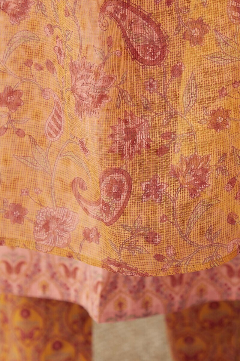 Mustard Hand Printed Kota Dupatta
