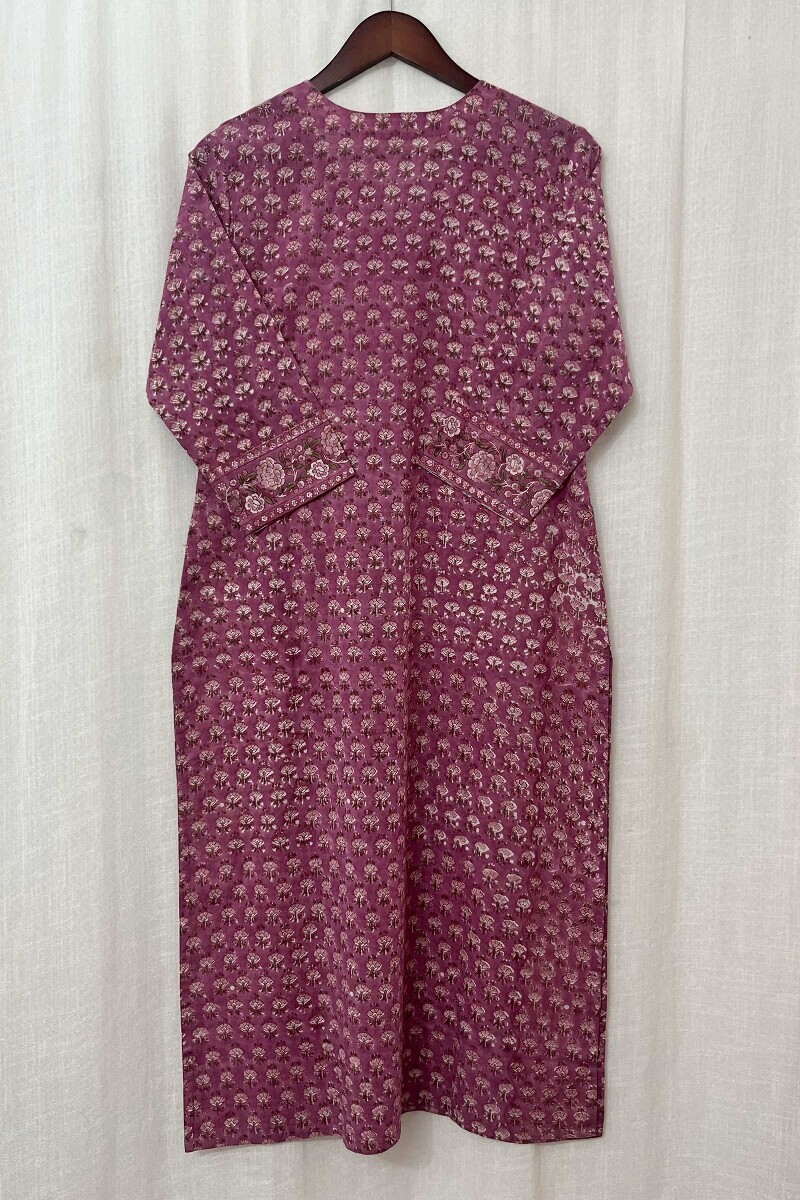 Pink Hand Block-Printed Straight Cotton Kurta