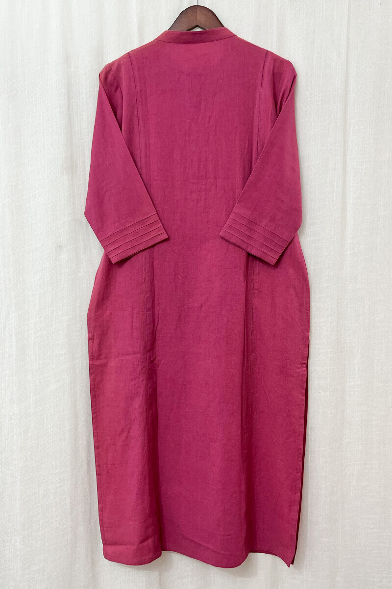 Pink Handcrafted Straight Cotton Flax Kurta