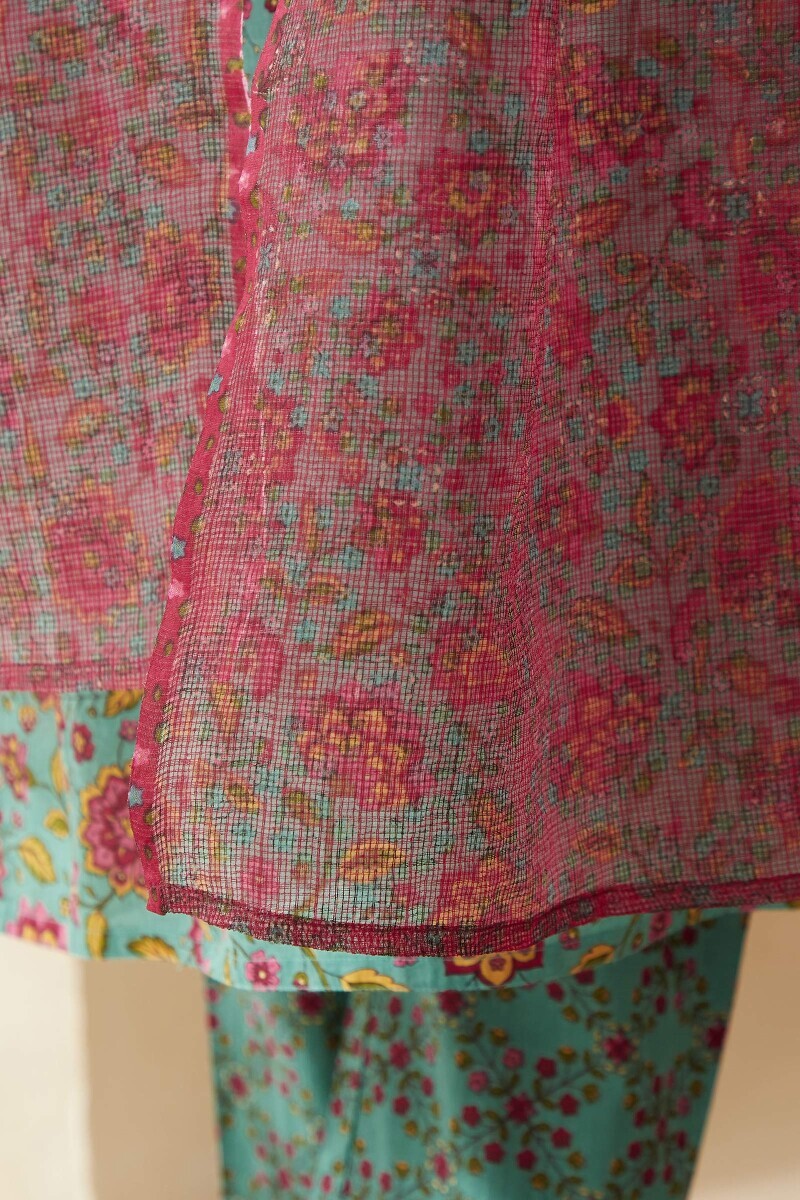 Pink Hand Printed Kota Dupatta