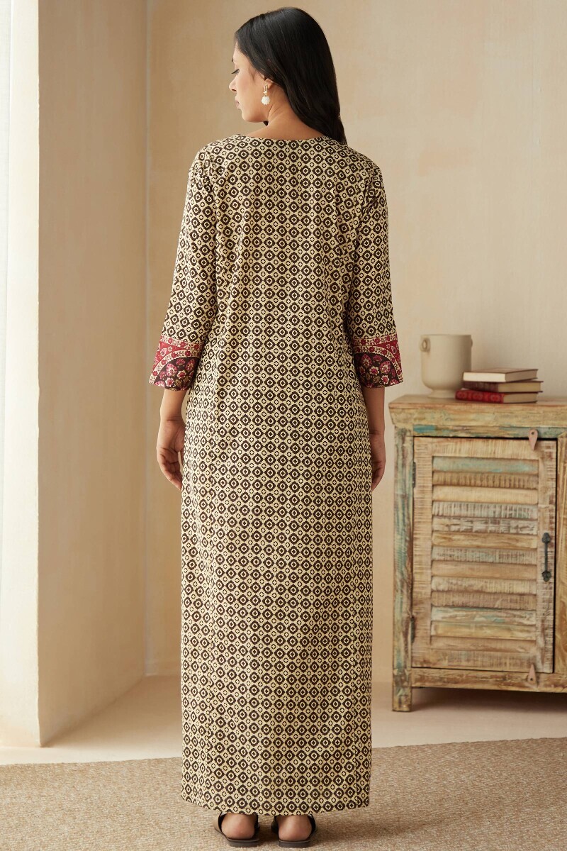 Brown Hand Printed Cotton Kaftan