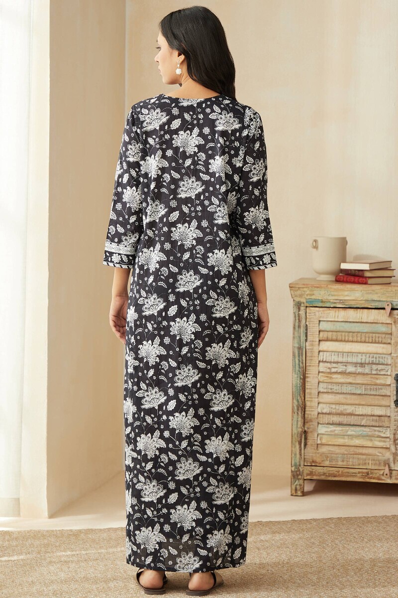 Blue Hand Printed Cotton Kaftan