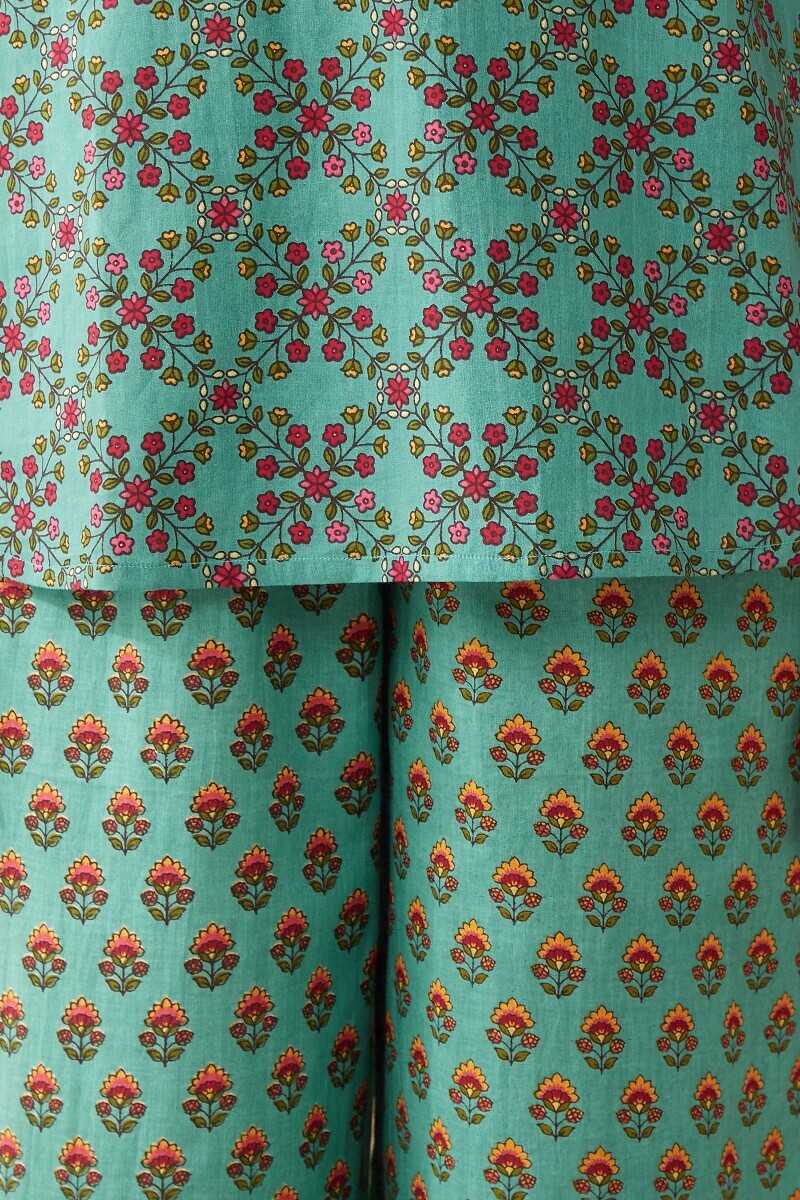 Blue Hand Printed Cotton Loungewear Set