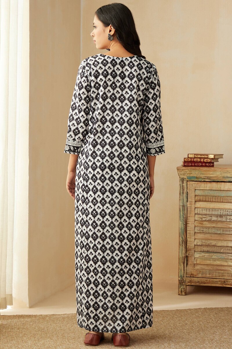 Blue Hand Printed Cotton Kaftan