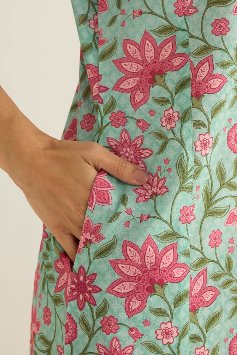 Blue Printed Cotton Kaftan
