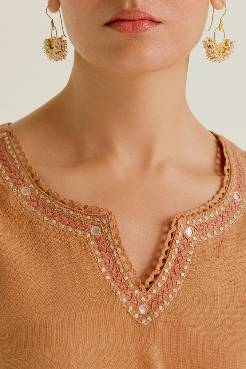 Mustard Handcrafted Straight Gauze Slub Kurta