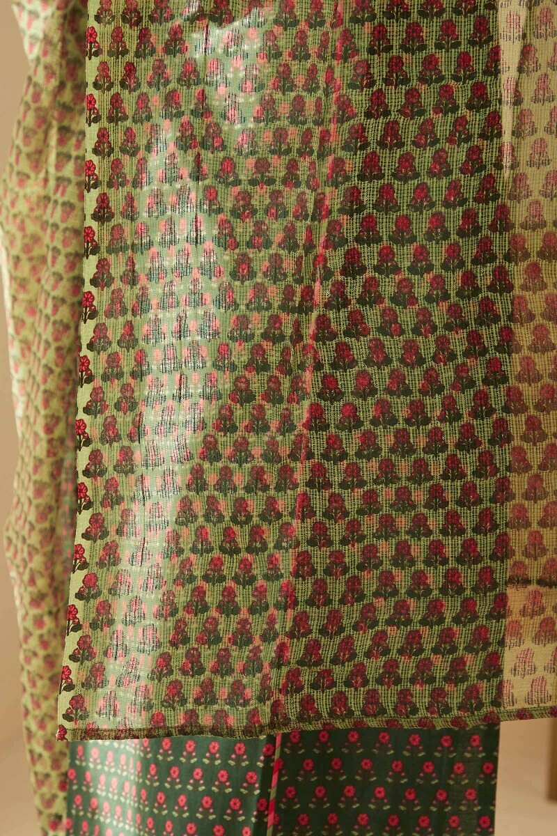 Green Hand Printed Kota Dupatta