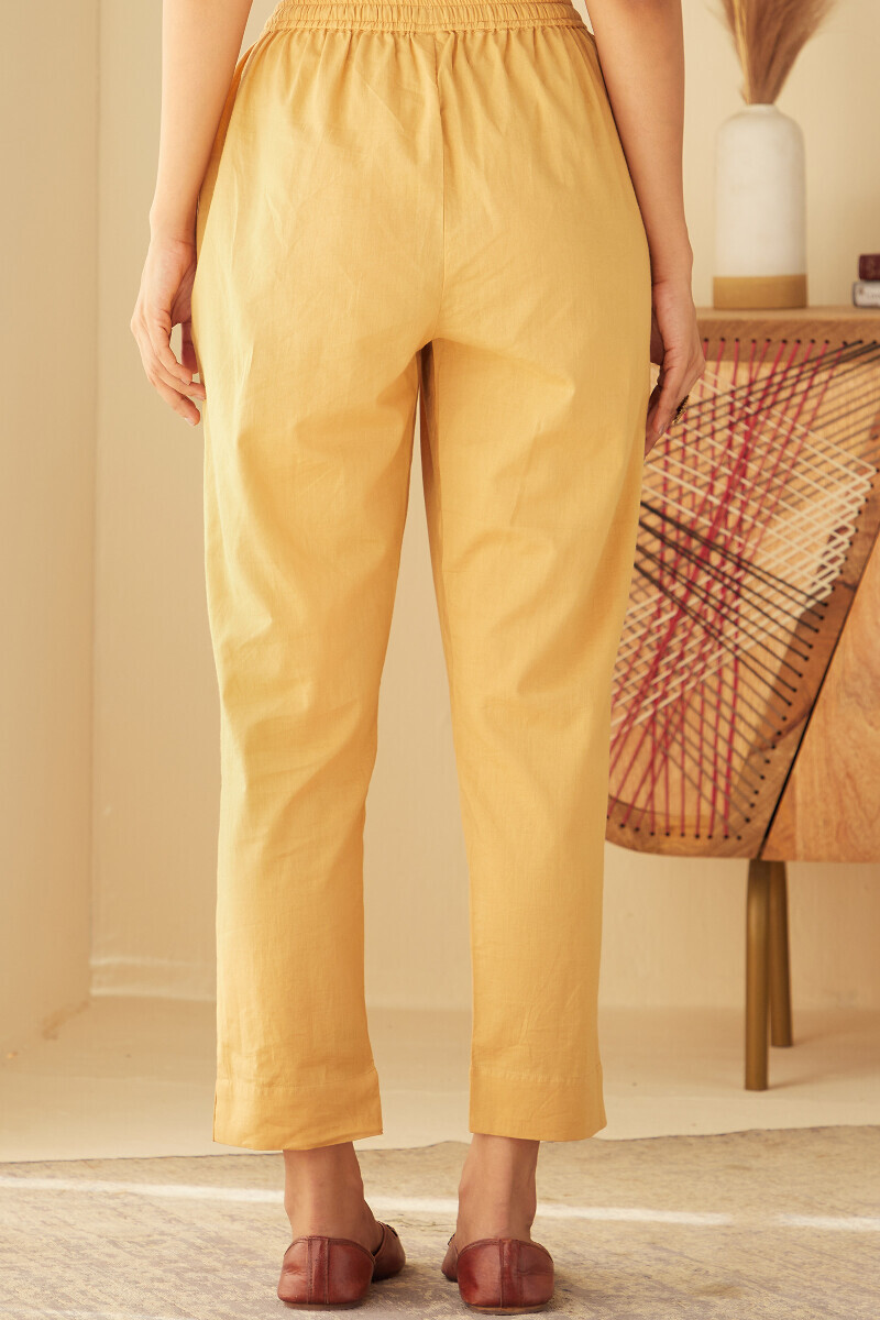 Mustard Handcrafted Cotton Narrow Pants