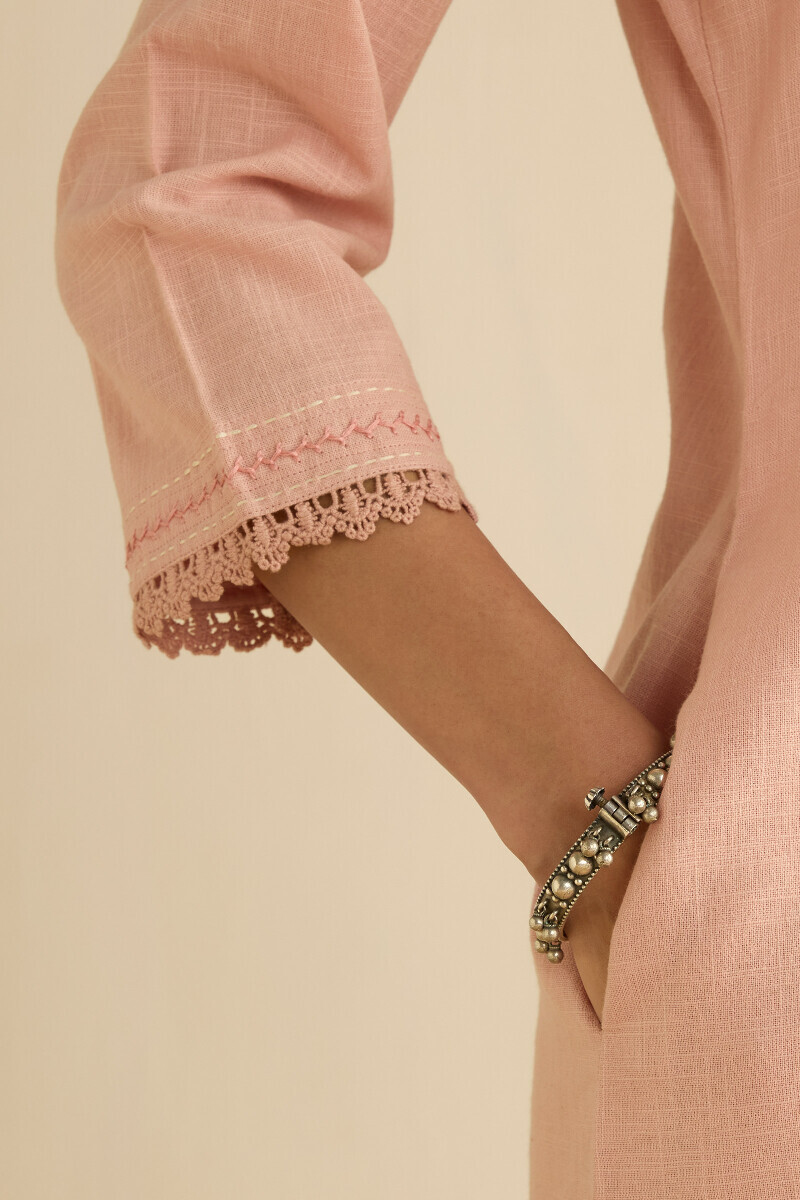 Pink Handcrafted Straight Gauze Slub Kurta