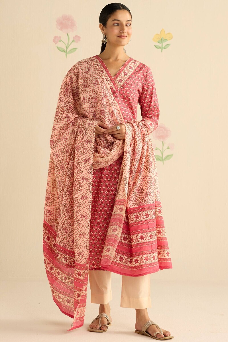 Cream Hand Printed Kota Dupatta