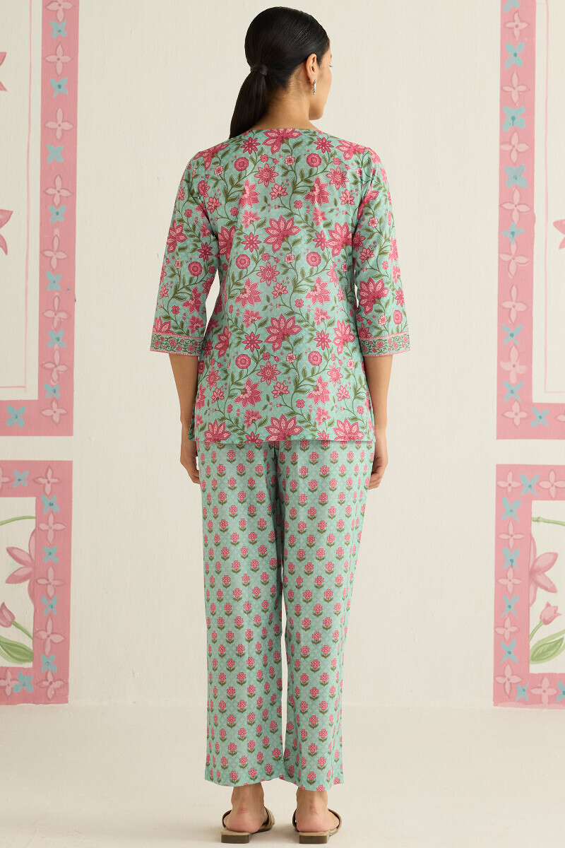 Blue Printed Cotton Loungewear Set