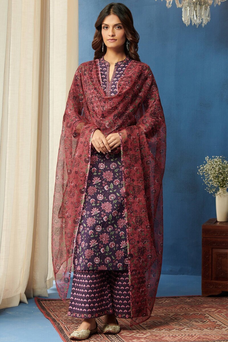 Purple Hand Printed Cotton Farsi