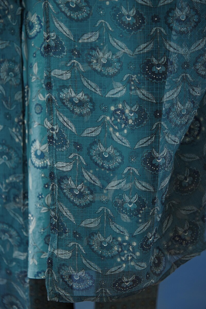 Blue Hand Printed Kota Dupatta