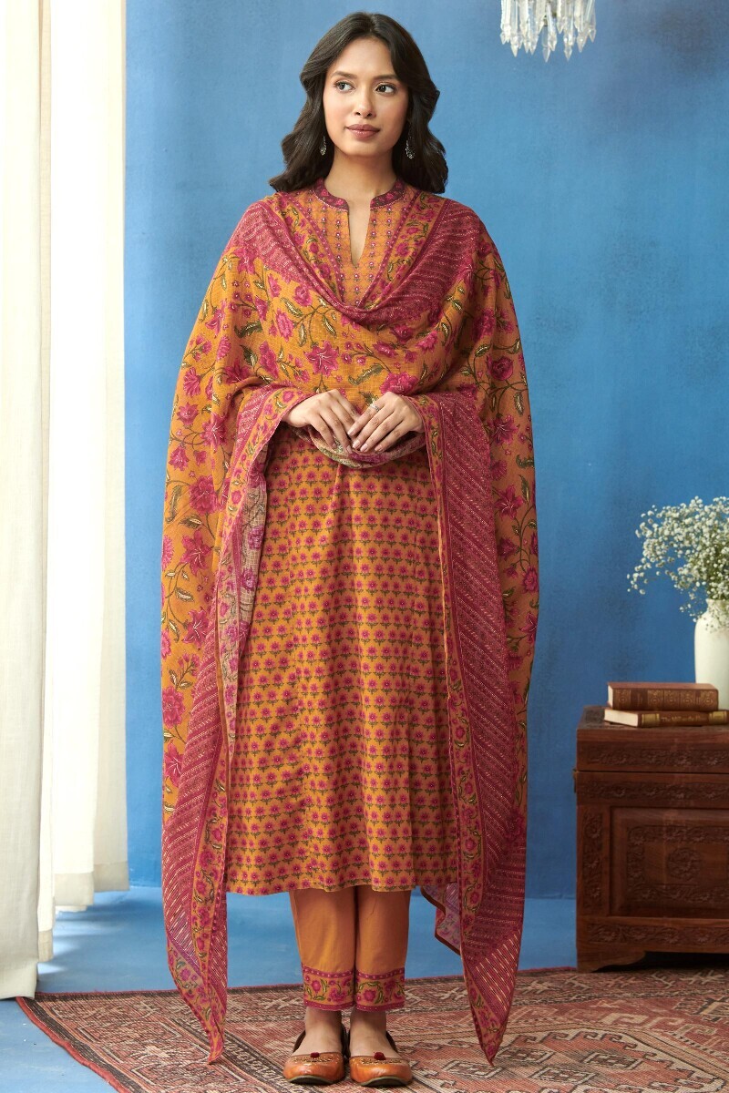 Mustard Printed Kota Dupatta