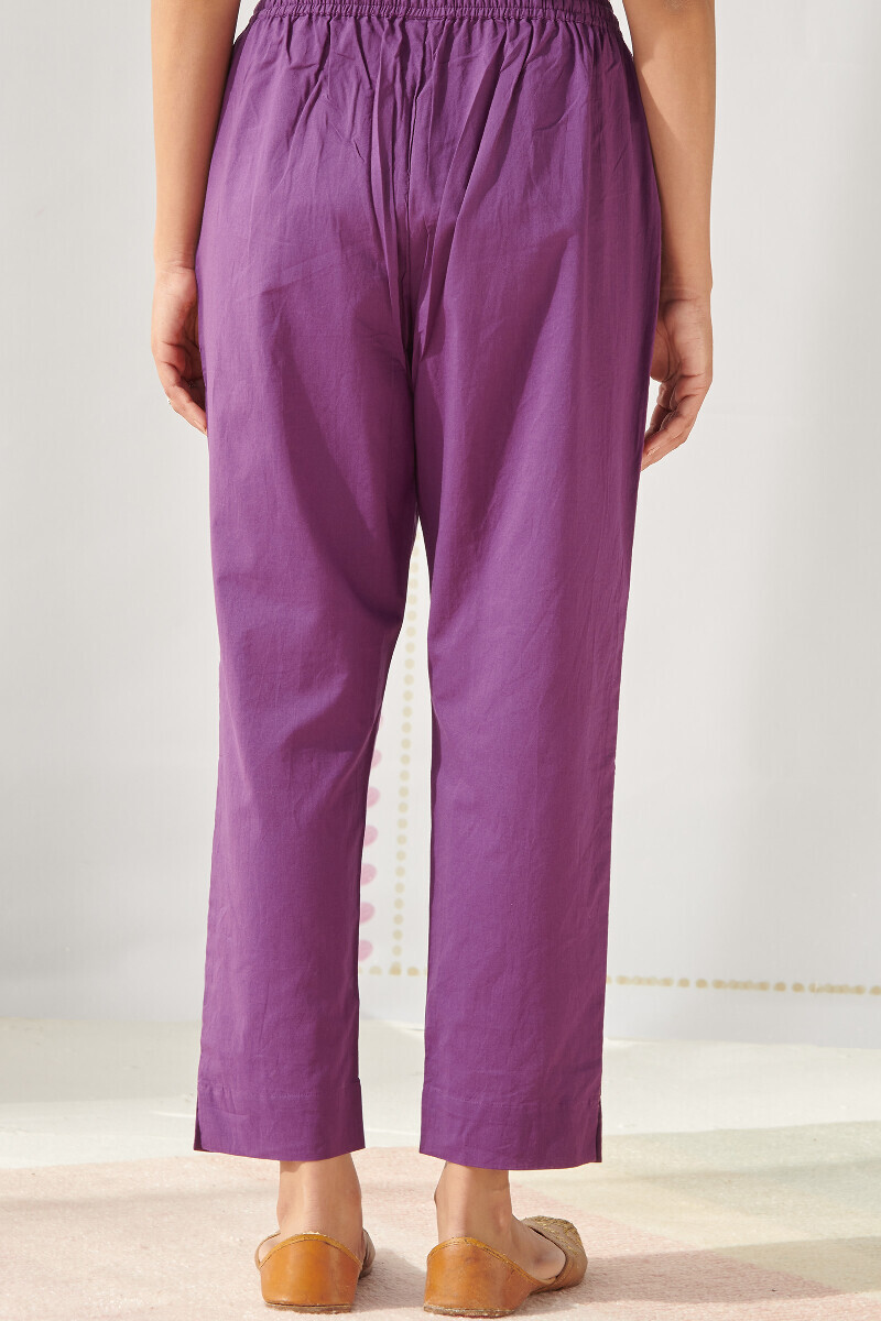 Purple Handcrafted Cotton Narrow Pants