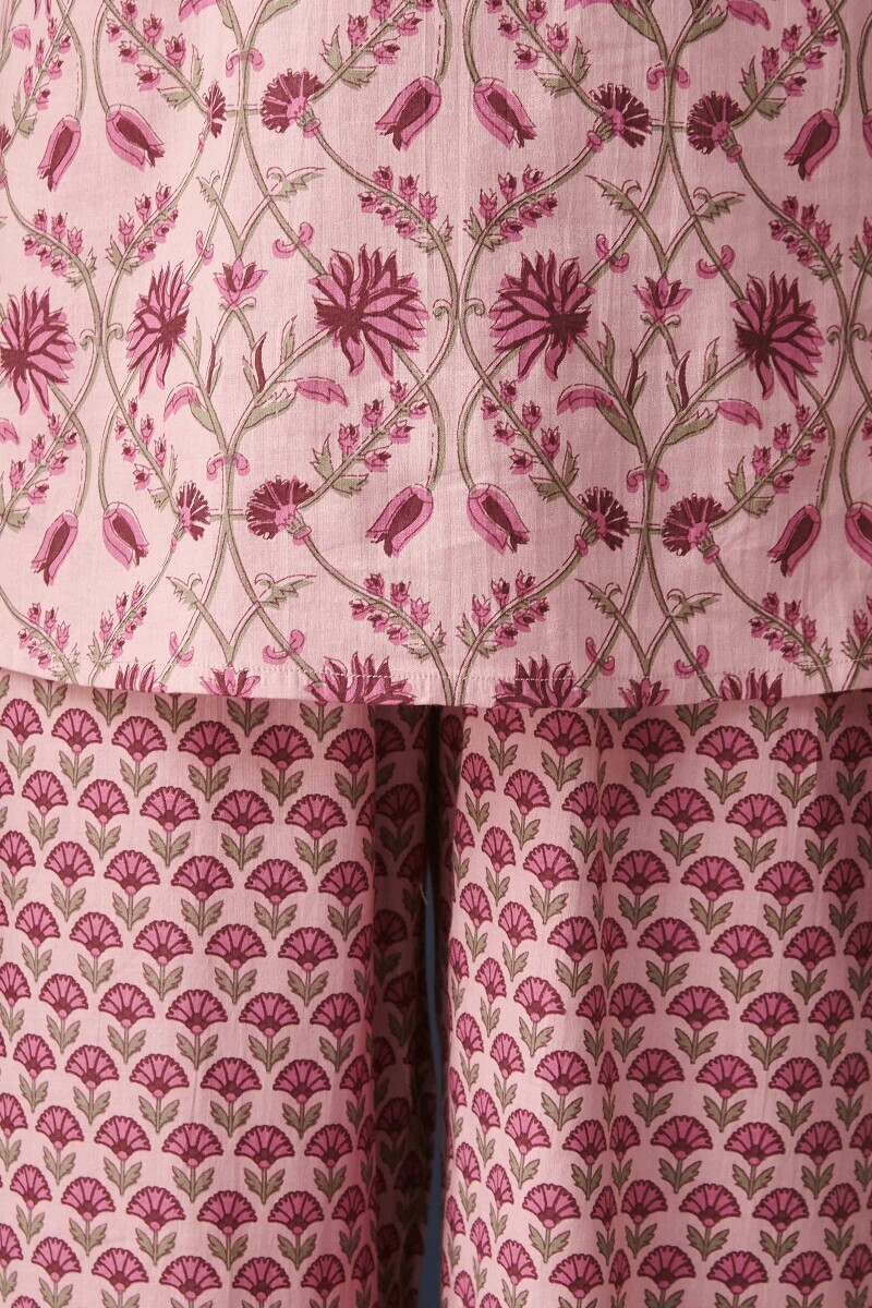Pink Hand Printed Cotton Loungewear Set