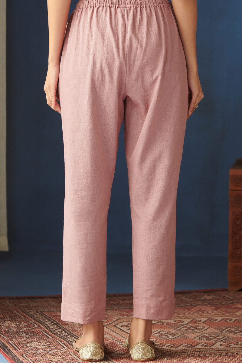Pink Handcrafted Cotton Flax Narrow Pants