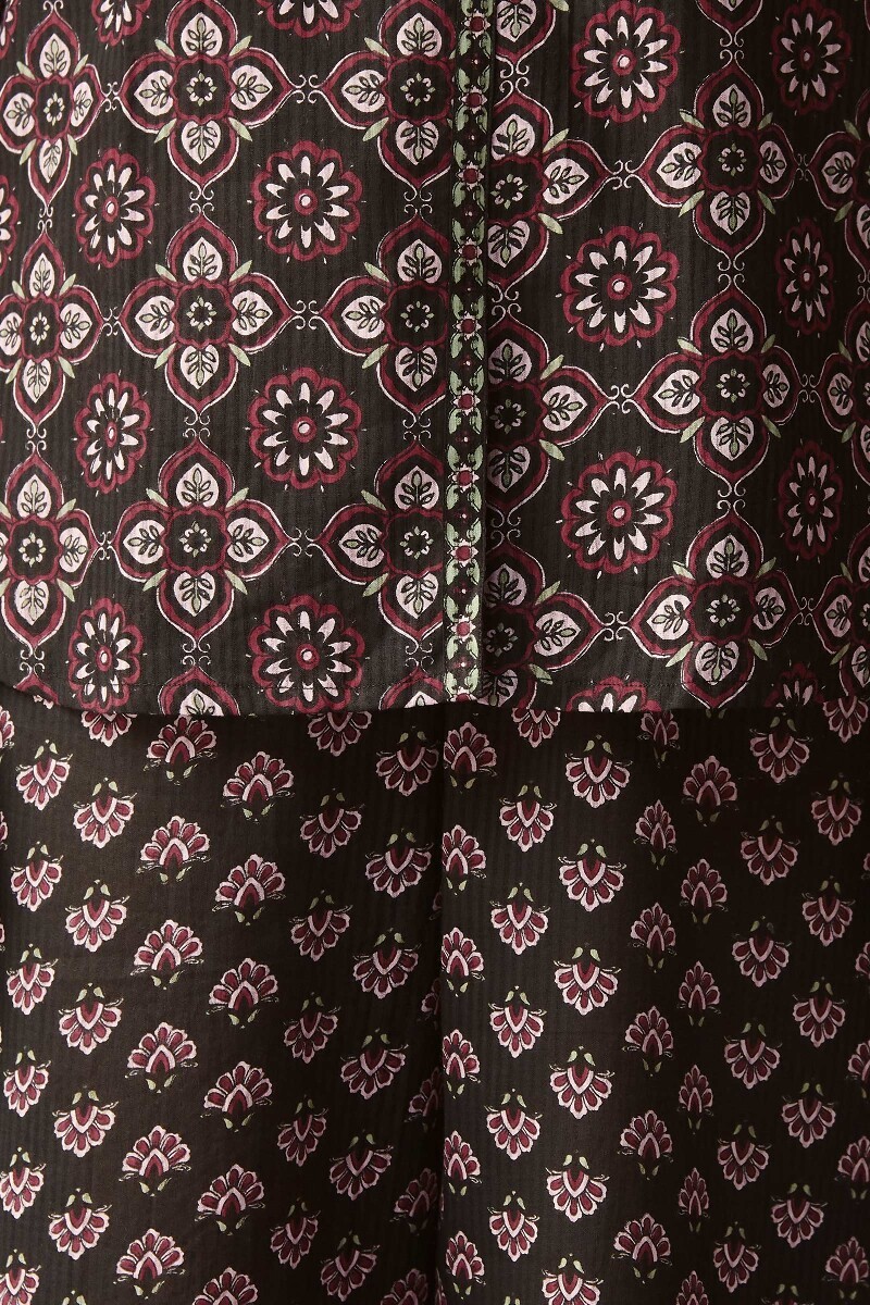Black Hand Printed Cotton Dobby Loungewear Set