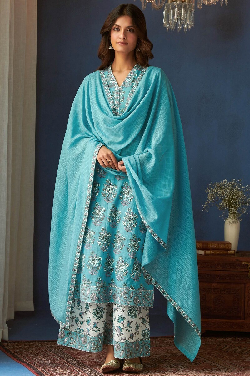 Blue Handcrafted Kota Dupatta