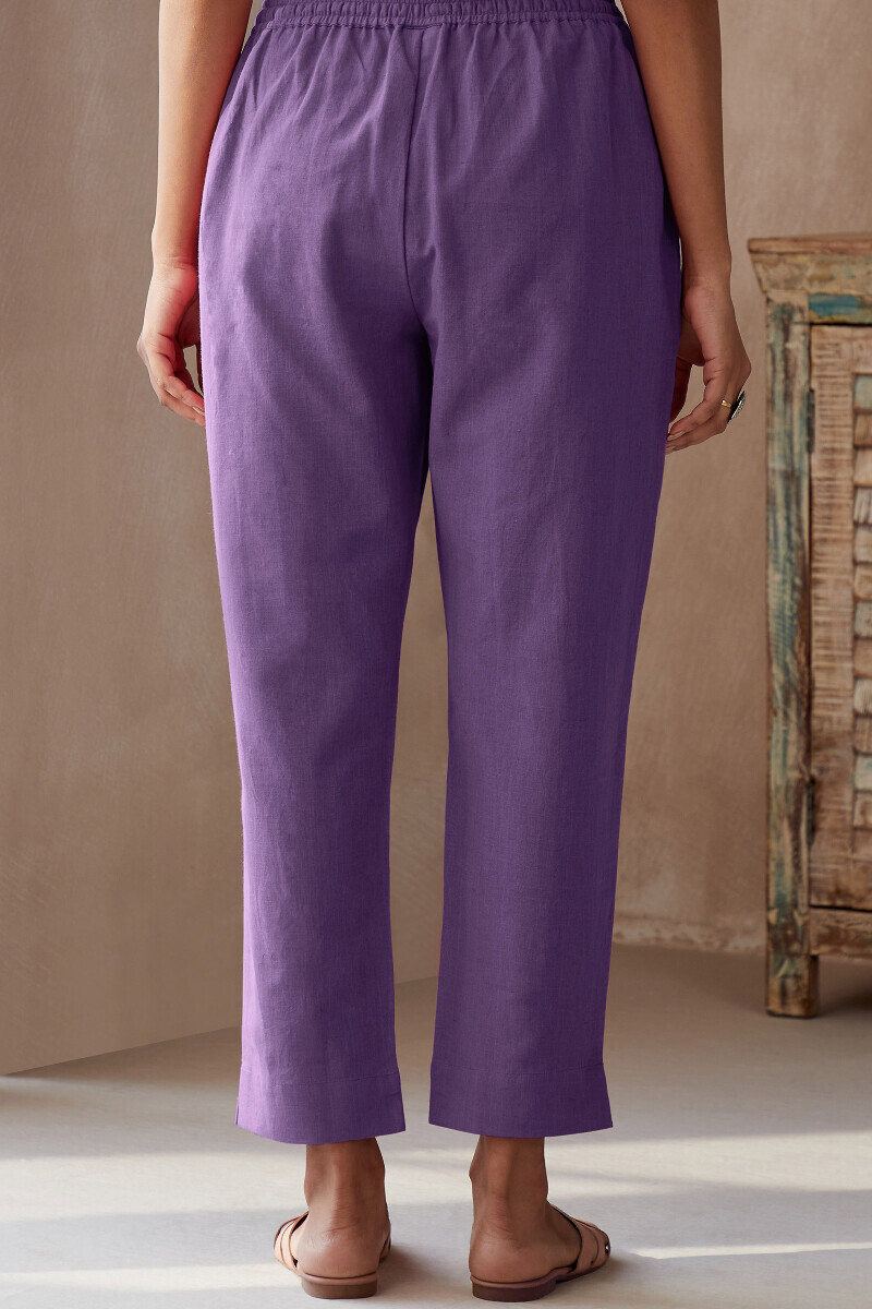 Purple Handcrafted Cotton Flax Narrow Pants