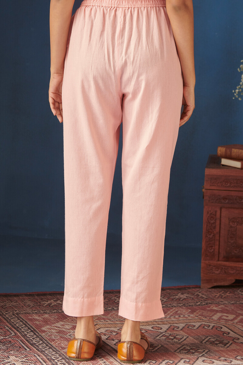 Pink Handcrafted Cotton Narrow Pants