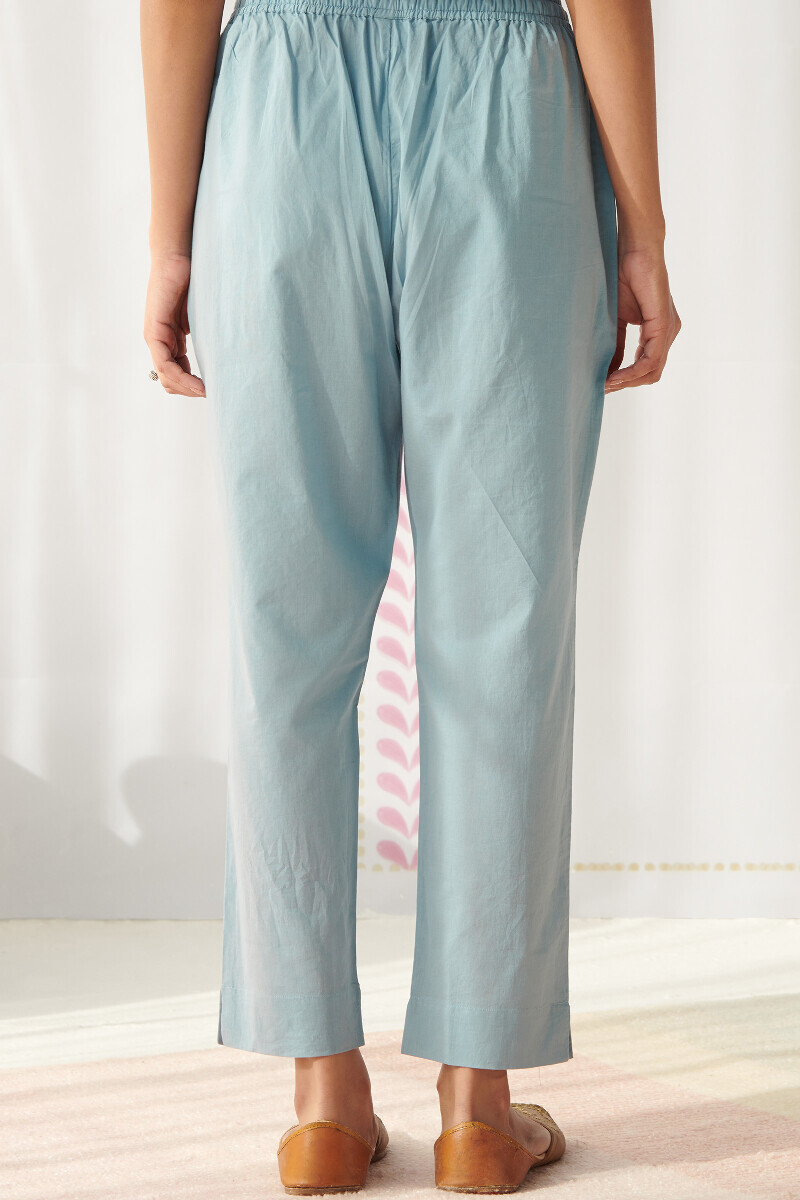 Blue Handcrafted Cotton Narrow Pants