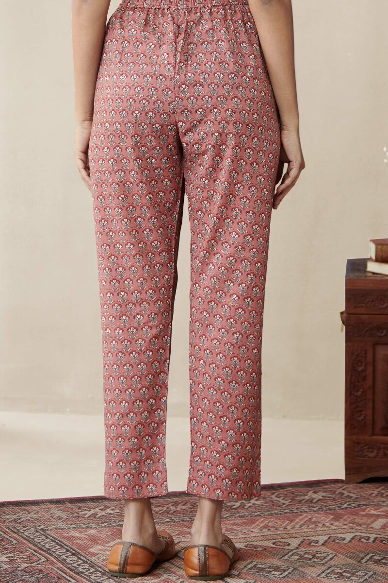 Rust Printed Cotton Narrow Pants