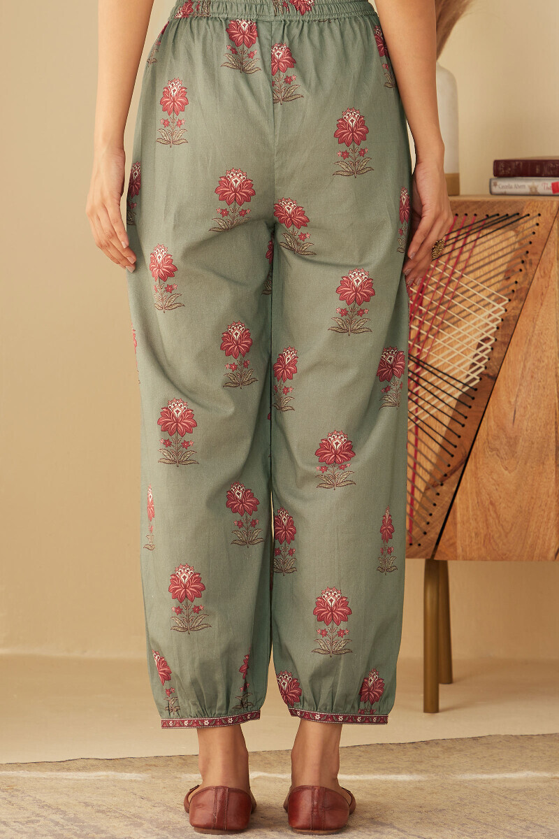 Grey Printed Cotton Izhaar Pants