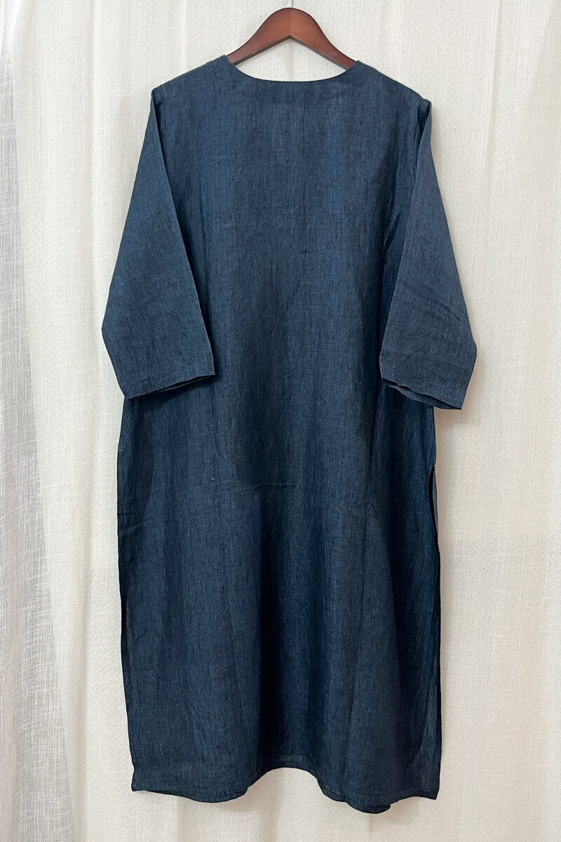 Navy Blue Handcrafted Straight Linen Kurta